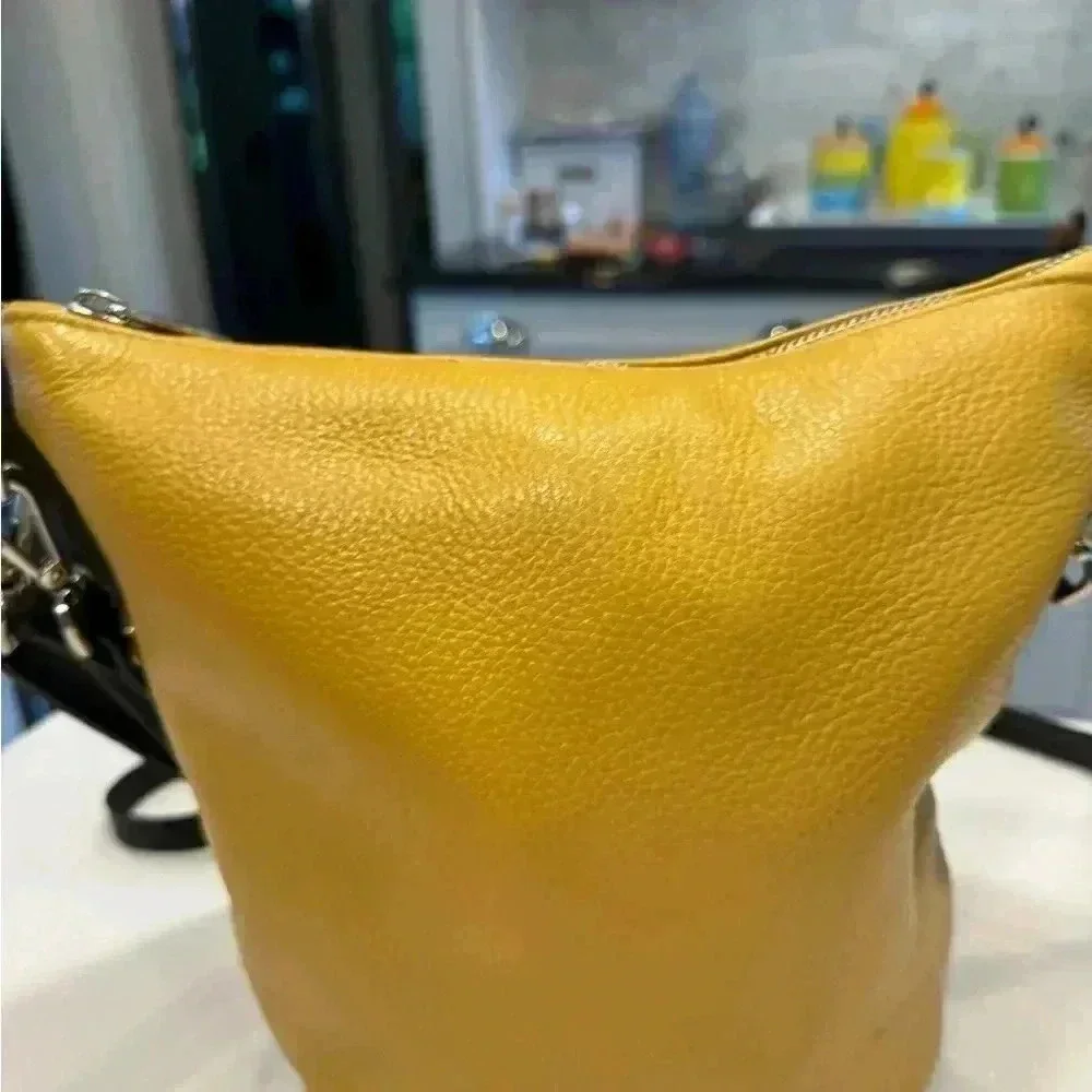 Valentina pebbled leather crossbody or shoulder bag. Yellow